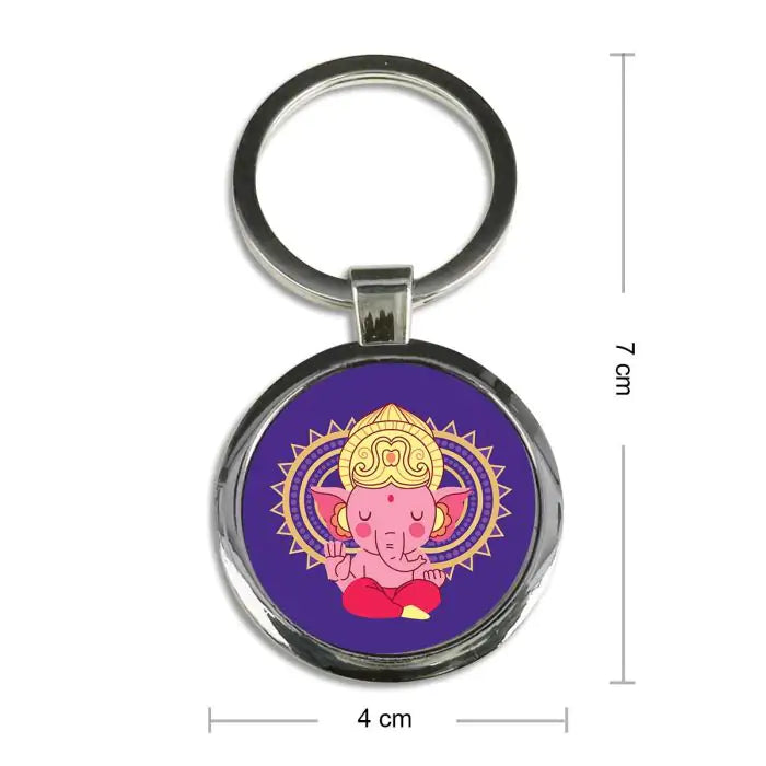 Cute Bala Ganesha Round Metal Keychain-6