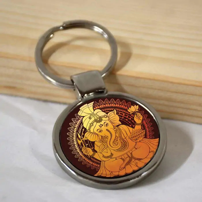 Ganesha Blessing Round Metal Keychain-1