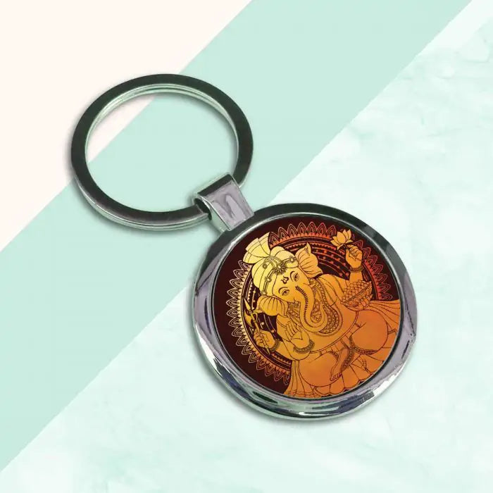 Ganesha Blessing Round Metal Keychain-2