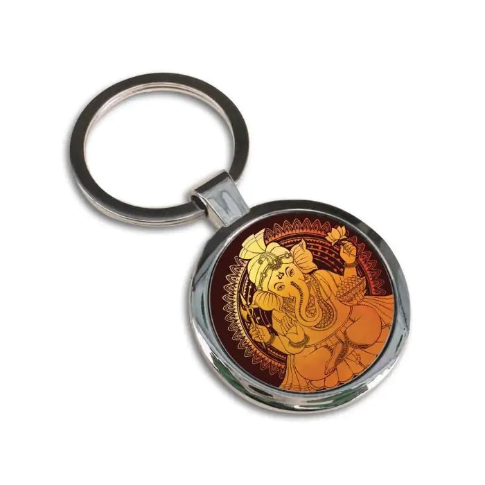 Ganesha Blessing Round Metal Keychain-3