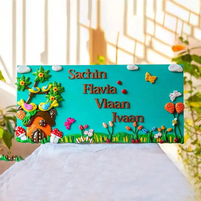 Beautiful nature themed customized family nameplate
