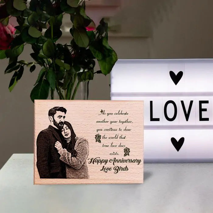 Personalized Anniversary Engraved Wooden Photo Frame for Love Birds