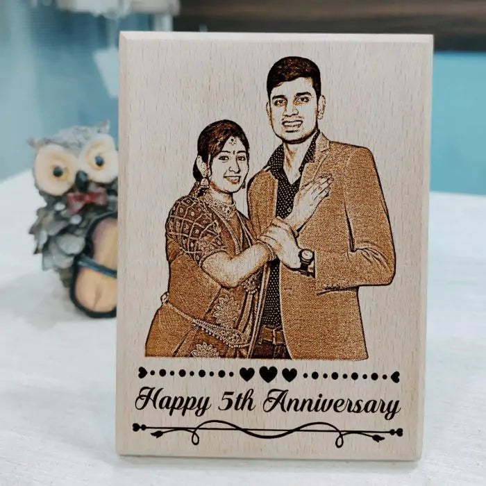 Personalized 5th Anniversary Engraved Wooden Photo Frame for Couple