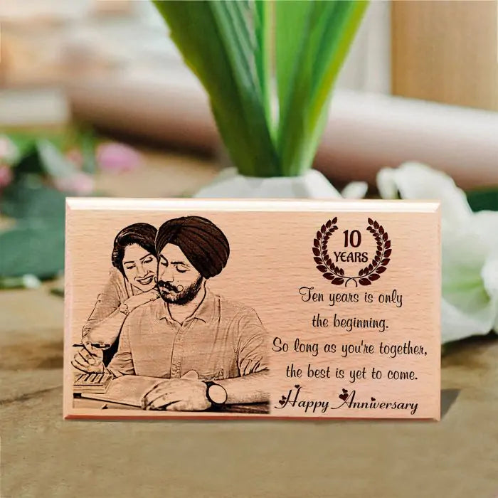 Personalized 10th Anniversary Engraved Wooden Photo Frame for Couple