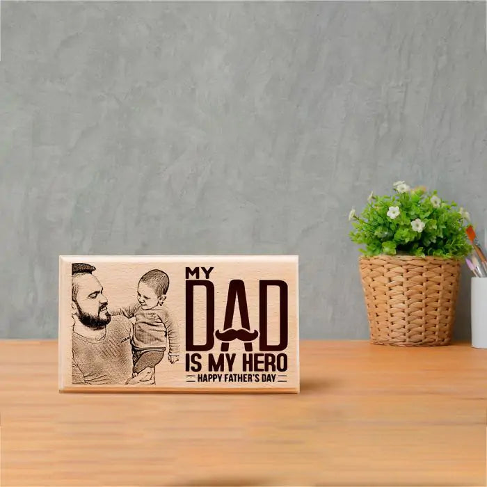 Personalized Dad is My Hero Engraved Wooden Photo Frame Gift for Fathers Day