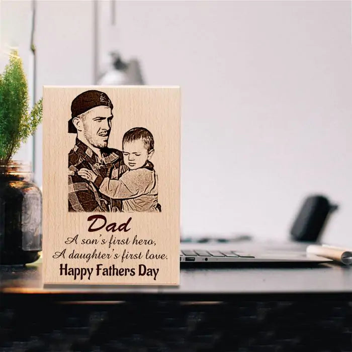 Personalized Engraved Wooden Photo Frame Gift for Father's Day