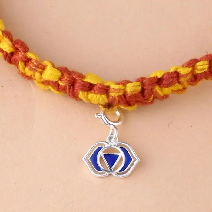 Ajna Chakra Rakhi With Meenakari - Silver