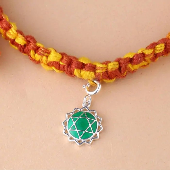 Anahata Chakra Rakhi With Meenakari - Silver