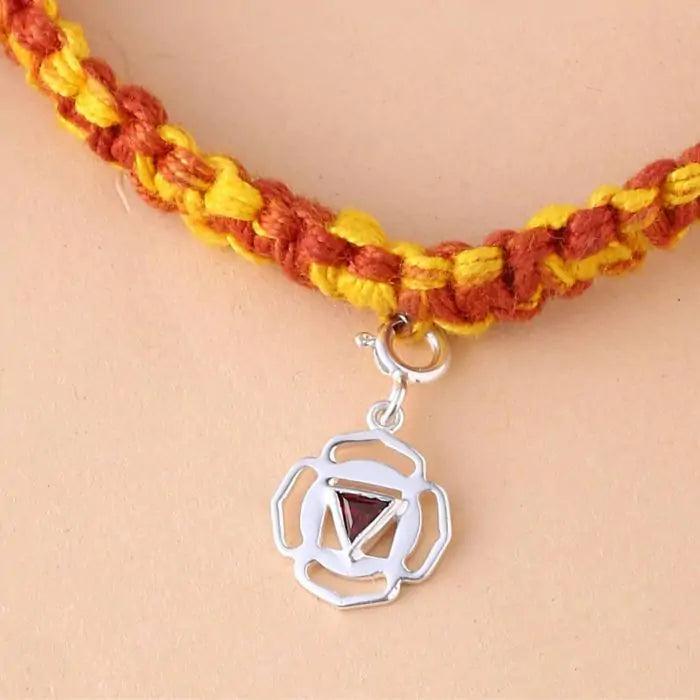Muladhara Chakra Rakhi With Gemstone - Silver-2