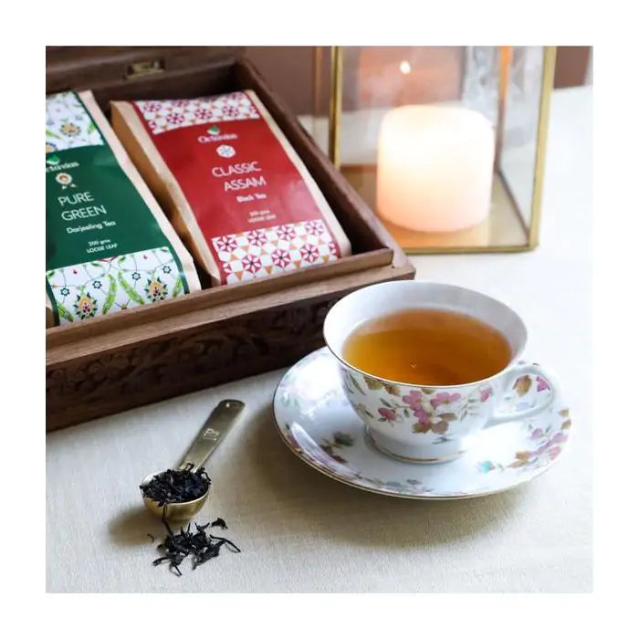 Indian Tea Collection - Premium Black & Green Whole Leaf Teas In Handcrafted Sesham Wood Box-2