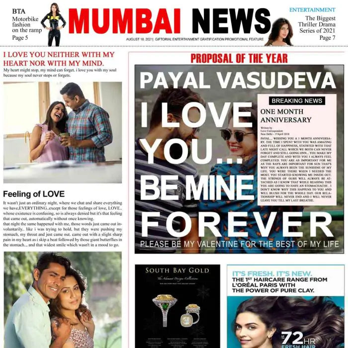 Personalised Newspaper - Valentine Day Proposal