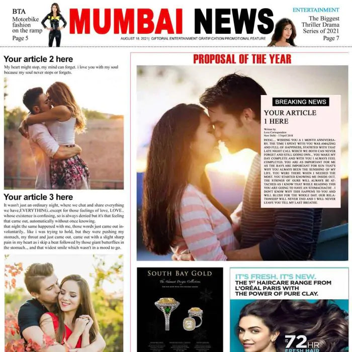 Personalised Newspaper - Valentine Day Proposal