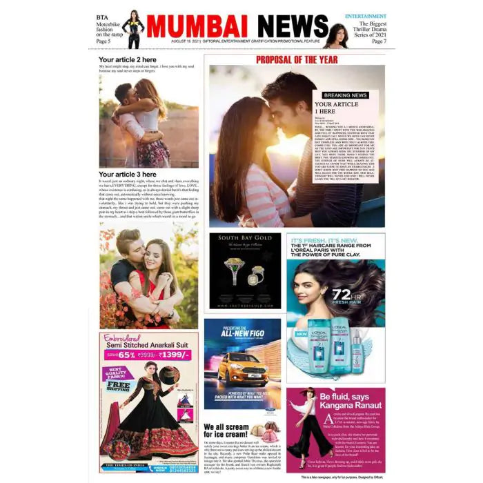 Personalised Newspaper - Valentine Day Proposal