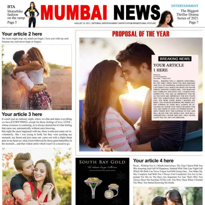 Personalised Newspaper - Valentine Day Proposal