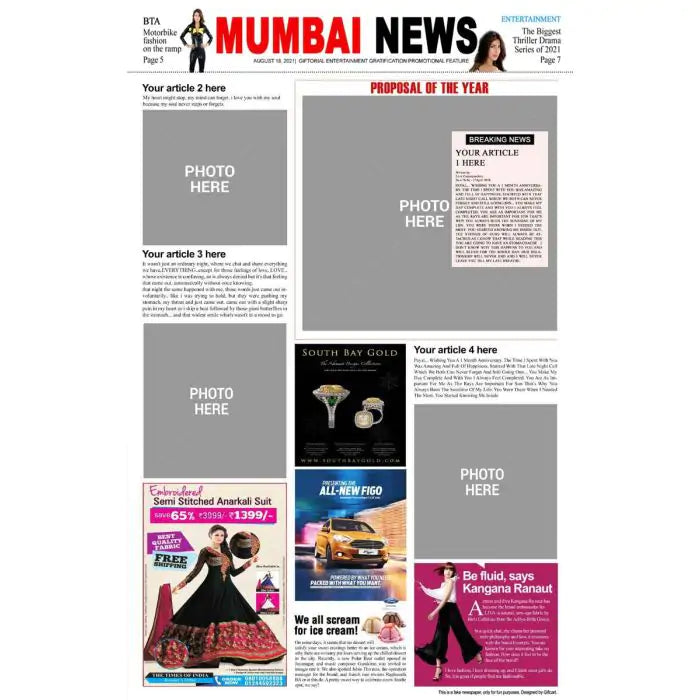 Personalised Newspaper - Valentine Day Proposal