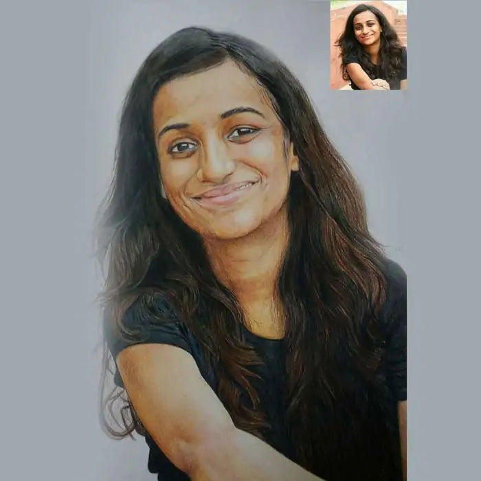 Handmade Custom Pencil Color Sketch Portrait - Solo