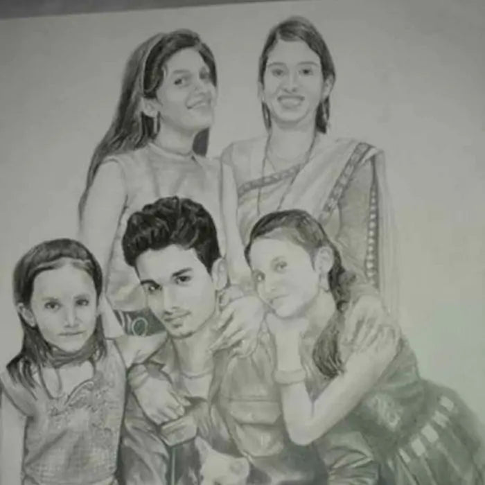Handmade Custom Pencil Sketch Family/Group Portrait-2