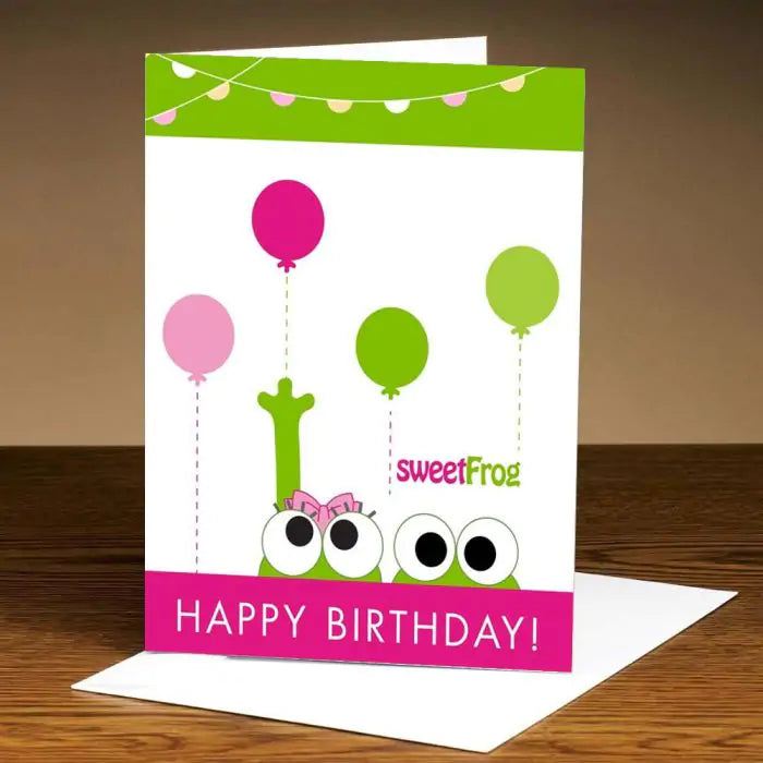 Personalised Frog & Balloon Birthday Card