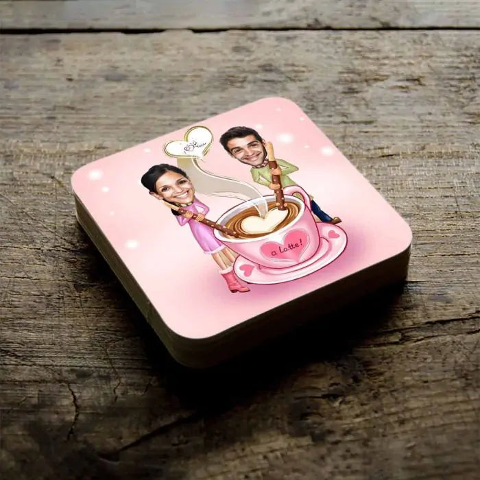 Personalised Love You Latte Caricature Coasters - Set of 4