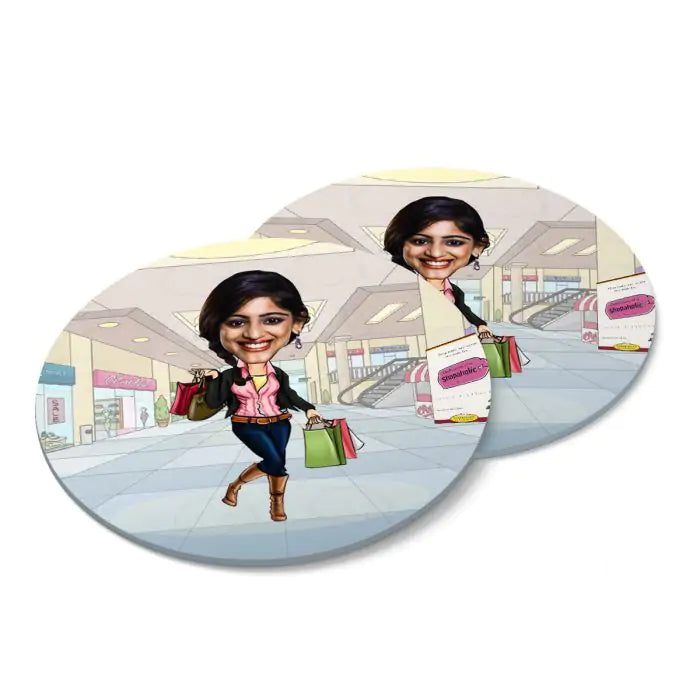 Personalised Shopoholic Caricature  Coasters - Set of 4