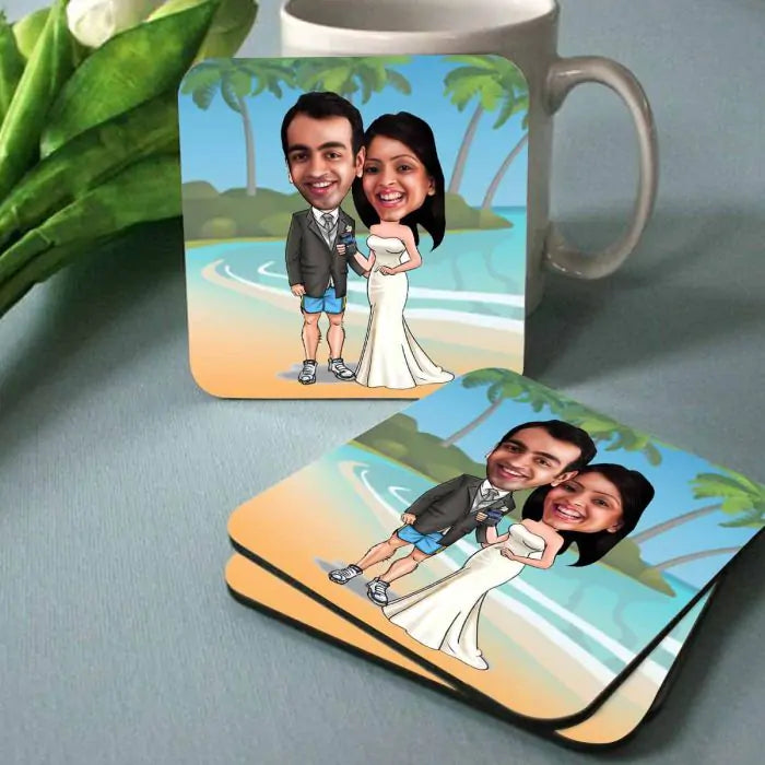 Personalised Newly Wed Caricature  Coasters - Set of 4