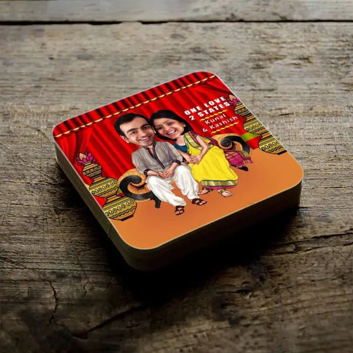 Personalised 2 States Caricature Coasters - Set of 4
