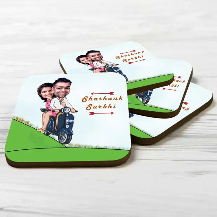 Personalised Beautiful Ride Caricature Coasters - Set of 4