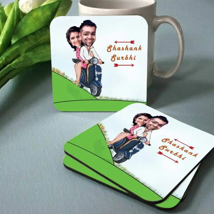 Personalised Beautiful Ride Caricature Coasters - Set of 4