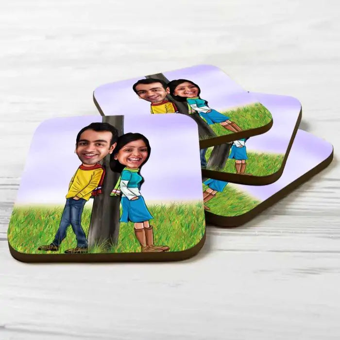 Persoanlsied Happy Us Caricature  Coasters - Set of 4