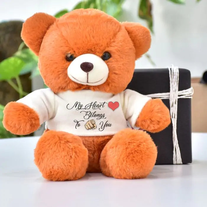 Personalized My Heart Belongs To You Orange Teddy Bear for Valentine's Day-1