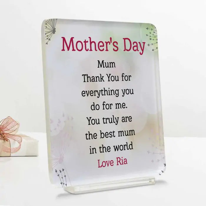 Personalised Mum Thank You Acrylic Plaque Gift For Mother's Day 2