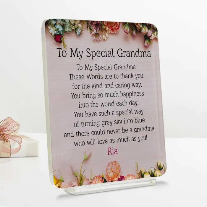 Personalised Special Grandma Acrylic Plaque Gift For Mother's Day 2
