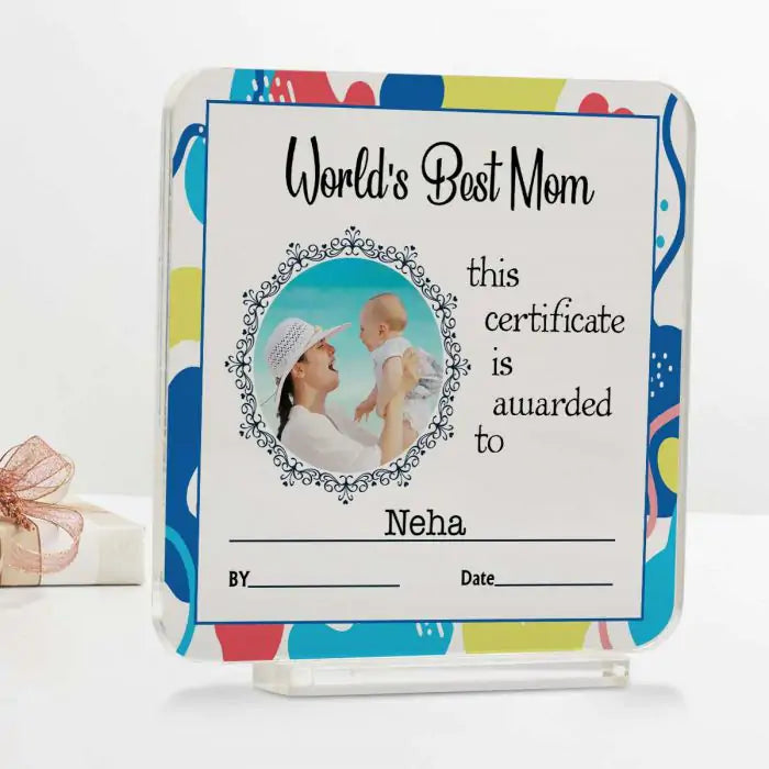 Personalised World's Best Mom Certficate Acrylic Acrylic Plaque-1