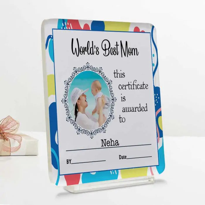 Personalised World's Best Mom Certificate Acrylic Frame Gift For Mother's Day 2