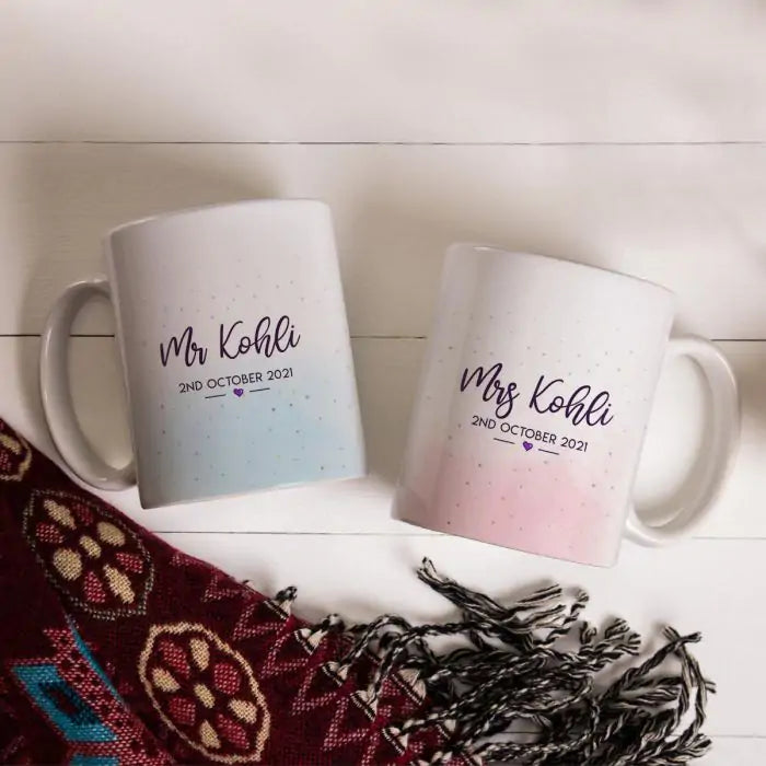Personalized Mr & Mrs With Couple Name & Date Coffee Mug Set for Valentine's Day-2