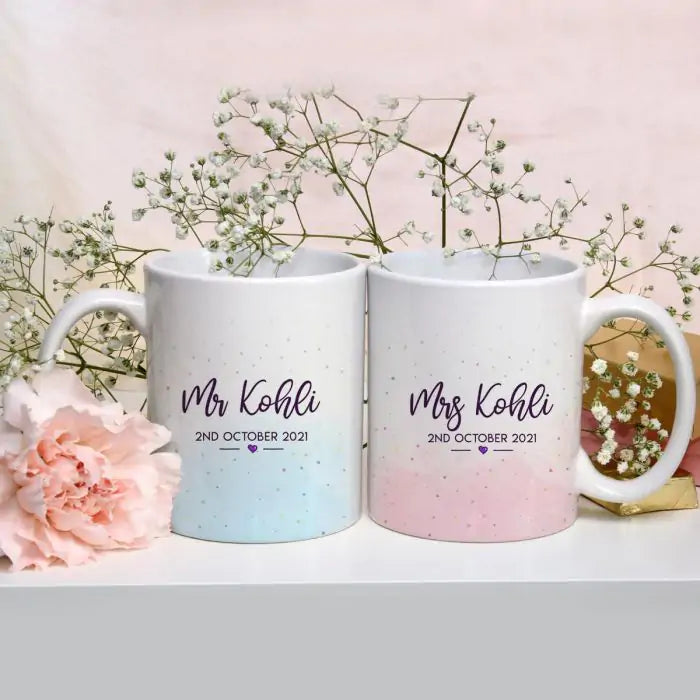 Personalized Mr & Mrs With Couple Name & Date Coffee Mug Set for Valentine's Day-1