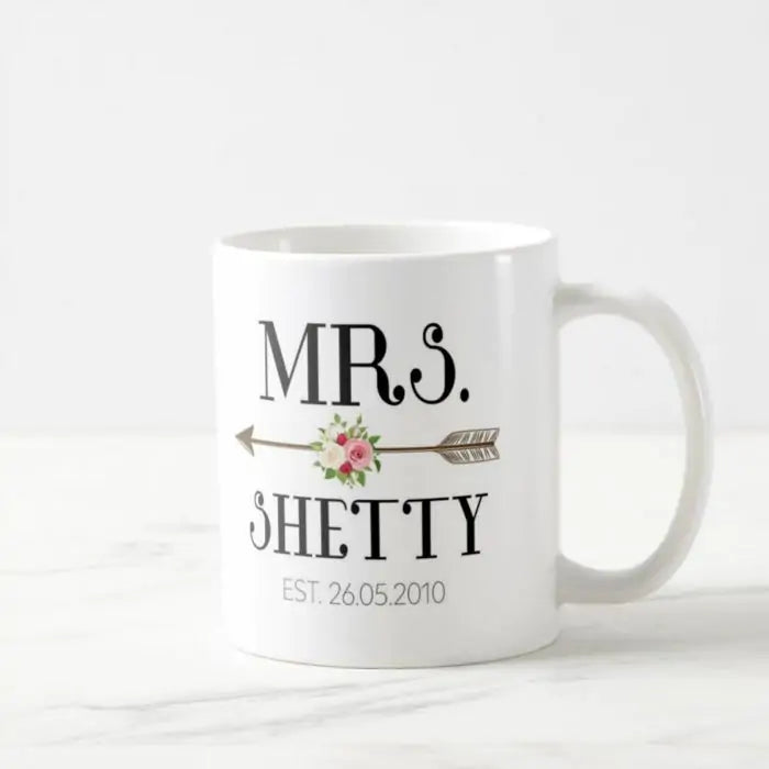 Personalized Cupid's Arrow With Couple Name & Date Coffee Mug Set for Couple-2