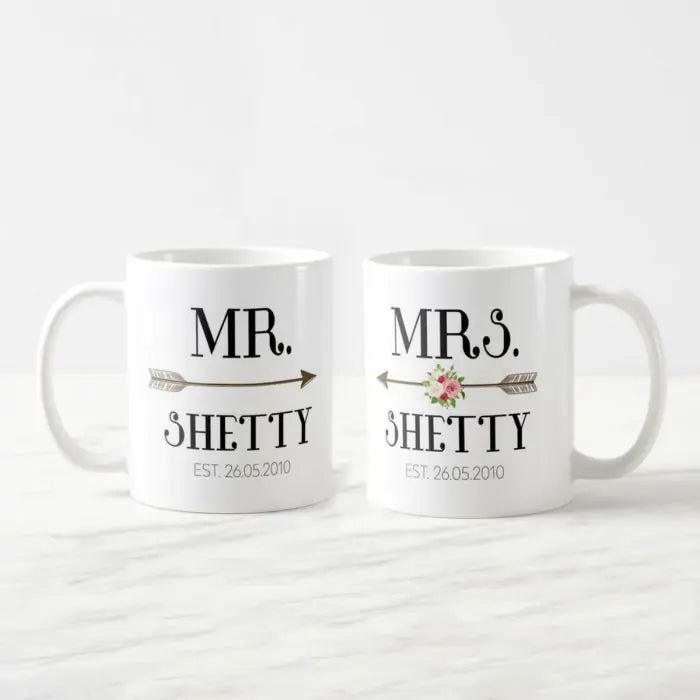 Personalized Cupid's Arrow With Couple Name & Date Coffee Mug Set for Couple-3