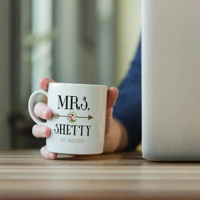 Personalized Cupid's Arrow With Couple Name & Date Coffee Mug Set for Couple-4