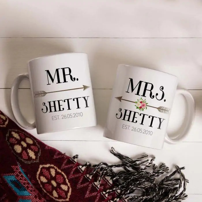 Personalized Cupid's Arrow With Couple Name & Date Coffee Mug Set for Couple-5