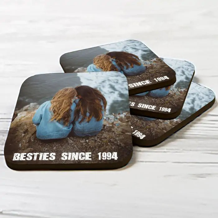 Set Of 4 - Personalised Set Of 4 Besties Since Rubber  Coasters