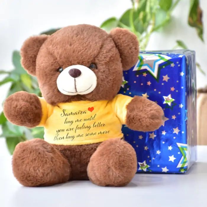 Personalised Name Printed Get Well Soon Brown Teddy Bear for Couple 4