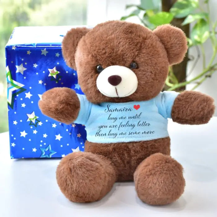 Personalised Get Well Soon Tatty Brown Teddy Bear - Hug Me