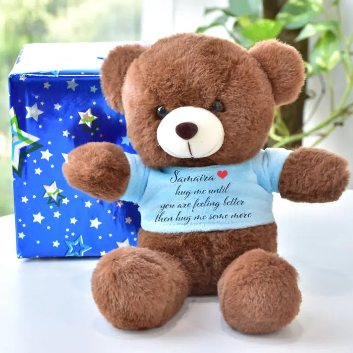 Personalised Name Printed Get Well Soon Brown Teddy Bear for Couple