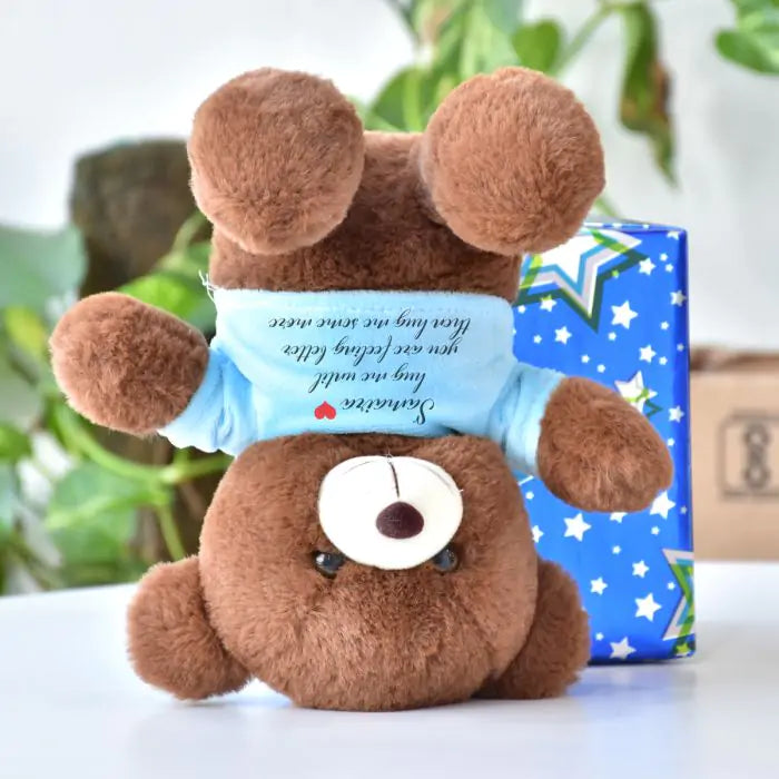 Personalised Name Printed Get Well Soon Brown Teddy Bear for Couple 1