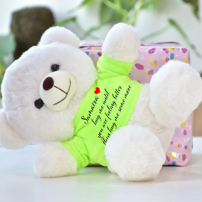 Personalised Name Printed Get Well Soon White Teddy Bear for Couple 1