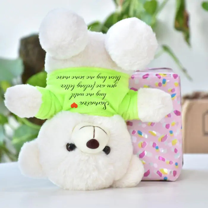 Personalised Name Printed Get Well Soon White Teddy Bear for Couple 2