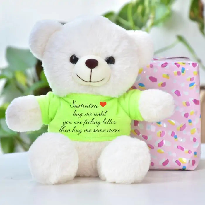 Personalised Name Printed Get Well Soon White Teddy Bear for Couple