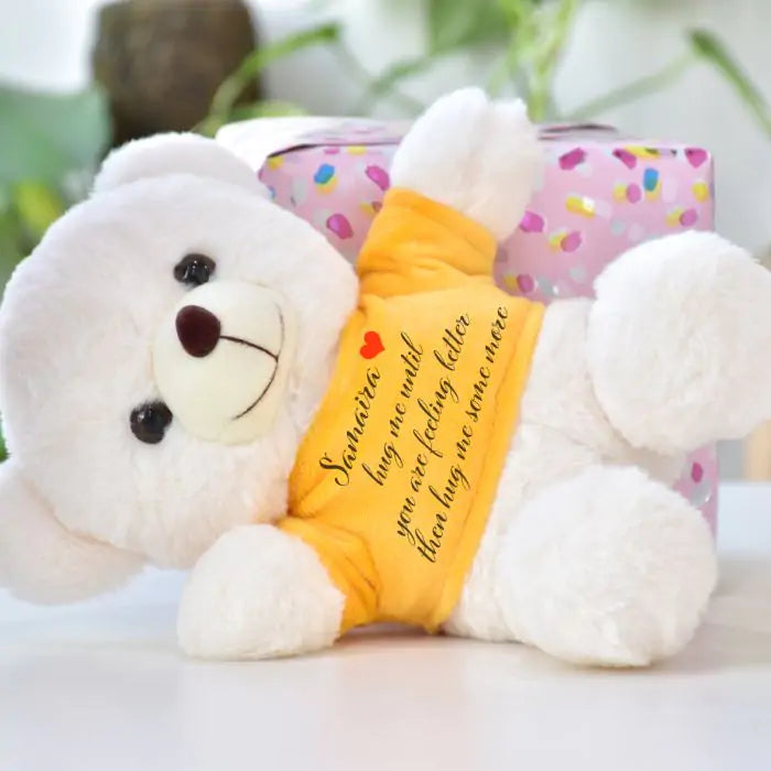 Personalised Name Printed Get Well Soon White Teddy Bear for Couple 4
