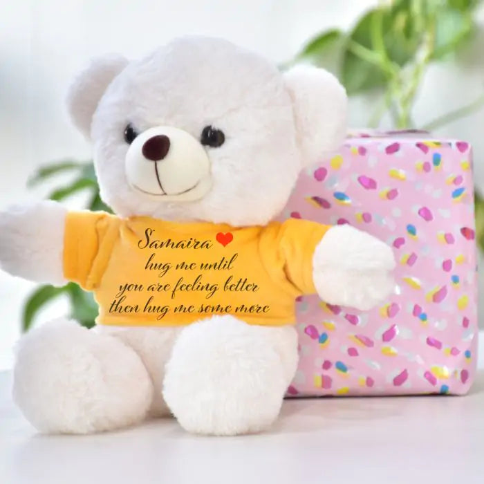 Personalised Name Printed Get Well Soon White Teddy Bear for Couple 3